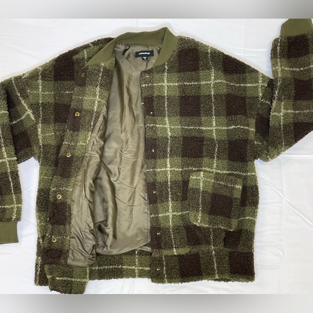 Mittoshop Soft Green Plaid Polyester Lined Jacket